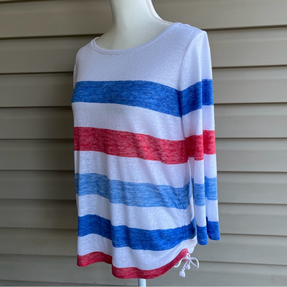 •Talbots• Lightweight Striped Linen Blend Top - Size Medium - Picture 4 of 9